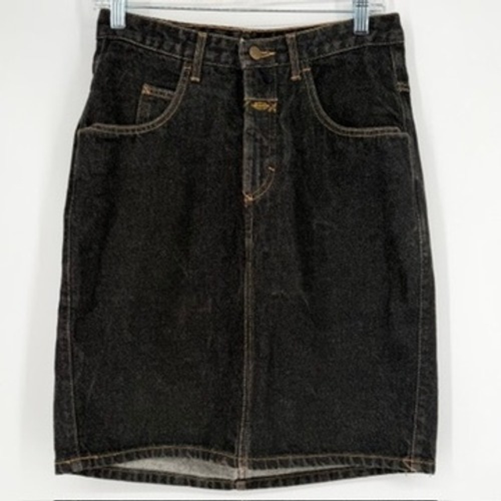 Vintage 90s Marithe Francois Girbaud Black Denim Skirt‎ High Waist Size 9/10 USA